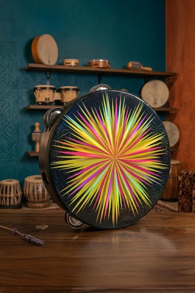 Midex TF-30BK Çift Sıra 8 Zilli Siyah Derili Tef Tamburin (25.5 cm) ürün görseli 1