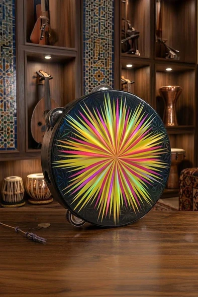 Midex TF-28BK Çift Sıra 6 Zilli Siyah Derili Tef Tamburin (20.5 cm) ürün görseli 1