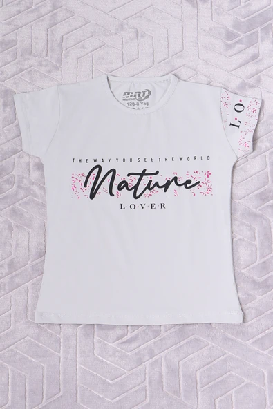 KIZ ÇOCUK TSHİRT NATURE BASKILI BİSİKLET YAKA E12 - Resim 4