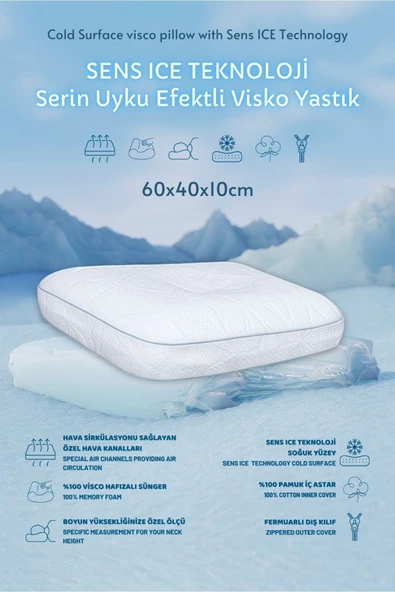 Sens Ice Teknoloji Serin Uyku Efektli Visco Yastık Small 60x40x10 Cm ürün görseli 1