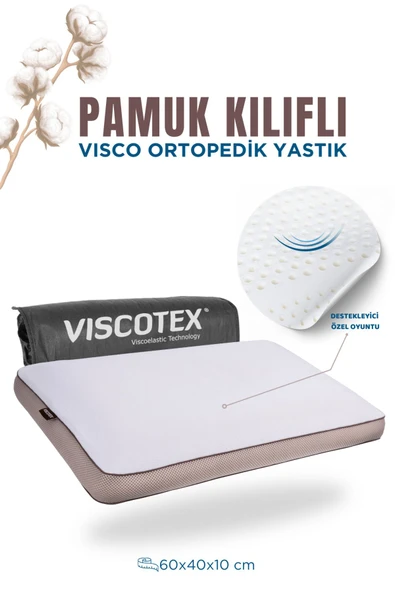 Pamuk Kılıflı Small Visco Ortopedik Yastık, Kahverengi, 60x40x10 cm ürün görseli 1