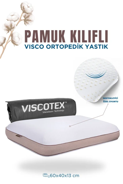 Pamuk Kılıflı Medium Visco Ortopedik Yastık, Kahverengi, 60x40x13 cm ürün görseli 1