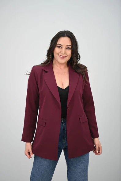 Kadın Büyük Beden Astarlı Düğmeli Blazer Ceket 9008-25-1 ürün görseli 1