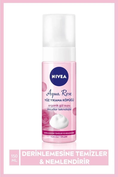 Nivea Aqua Rose Organik Gül Suyu İçeren Yüz Yıkama Köpüğü 150ml, Nemlendirici, Yüz Temizleyici, Micellar ürün görseli 1