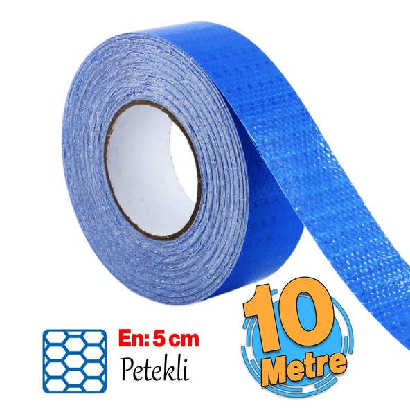 Yapışkanlı 10 Metre Mavi Renk Şerit Bant Parlayan Reflektörlü En 5 cm Onaysız Reflektif İkaz Bandı ürün görseli 1