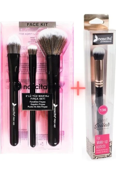3'lü Siyah Makyaj Fırça seti NASBRUSHSET 101 + Oval Yapılı Kapatıcı Fırçası NASBRUSH 136 ürün görseli 1