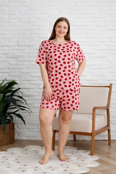 Nisanca  Büyük Beden Kısa Kol Şortlu Kadın Pijama Takımı ürün görseli 1