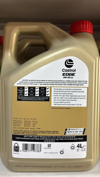 CASTROL EDGE 5W-30 LL 4 LT 2025 üretim - Resim 2