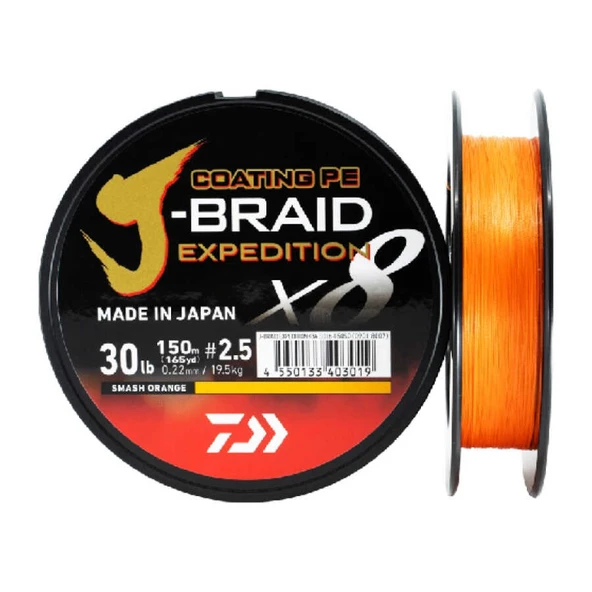 JBRAID EXPEDITION 8 BRAID 150M, SMASH ORANGE, İP MİSİNA  Standart 0,10MM ürün görseli 1