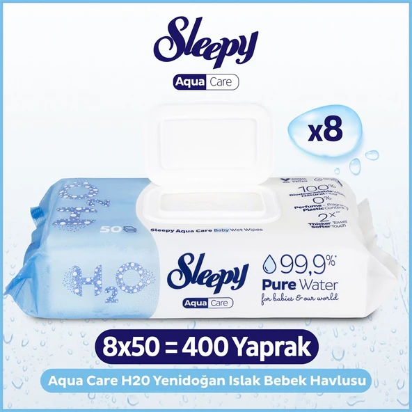 Sleepy AquaCare H2O Yenidoğan Islak Bebek Havlusu 8x50 ürün görseli 1