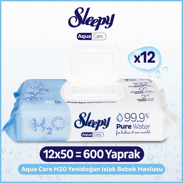Sleepy AquaCare H2O Yenidoğan Islak Bebek Havlusu 12x50 ürün görseli 1