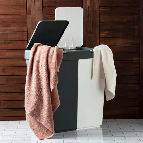 Motek Antrasit+Beyaz İkili Dokunmatik Kirli Çamaşır Sepeti 80 Litre ürün görseli 1