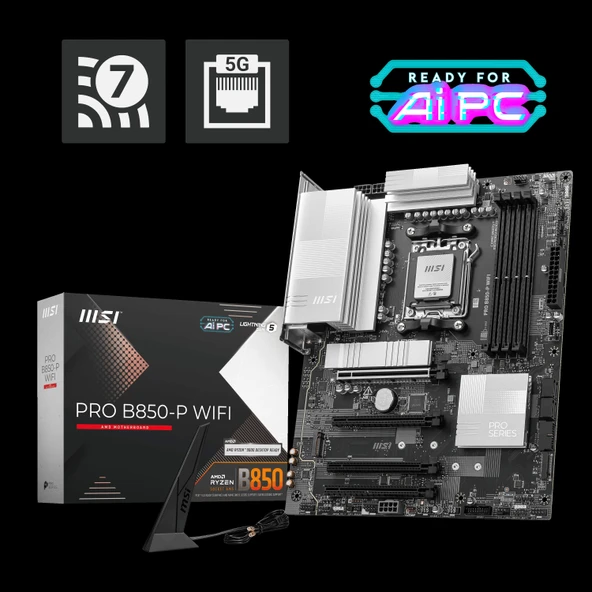 MSI MB PRO B850-P WIFI AM5 DDR5 8200MHZ(OC) HDMI 3x M.2 USB 10Gbs 5G LAN WI-FI 7 ATX ürün görseli 1