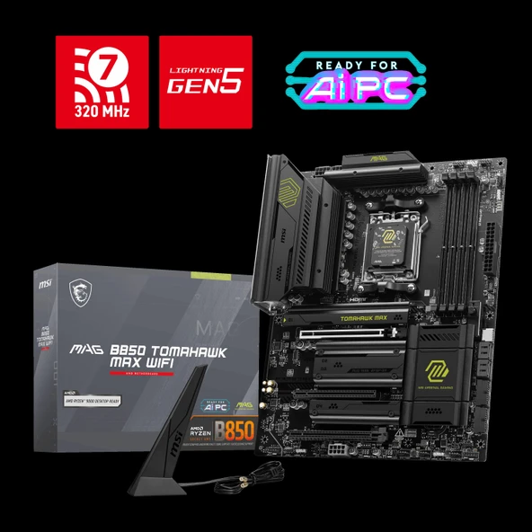 MSI MAG B850 TOMAHAWK MAX WIFI AM5 DDR5 8400MHZ(OC) HDMI 4x M.2 USB 10Gbs 5G LAN WI-FI 7 ATX ürün görseli 1