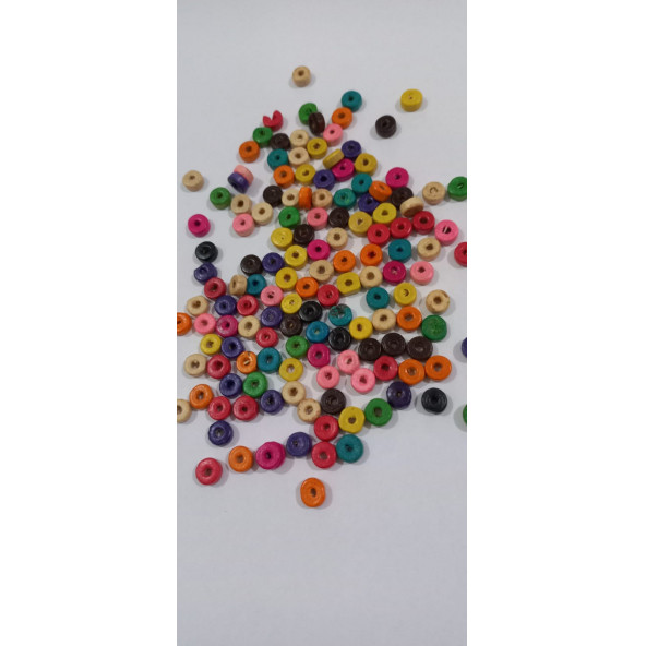 Renkli Yassı Ahşap Pul Boncuk 25 gr. 8mm ürün görseli 1