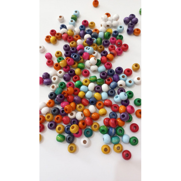 Renkli Yuvarlak Ahşap Boncuk 50 gr 10mm ürün görseli 1