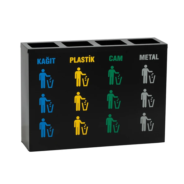 4 lü Metal Sıfır Atık Kutusu Geri Dönüşüm Çöp Kovası Kutusu ürün görseli 1