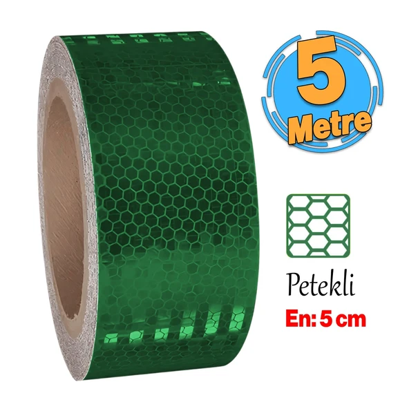 Yapışkanlı Gece Parlayan Reflektörlü 5 cm Reflektif İkaz Bandı 5 Metre Koyu Yeşil Renk Şerit Bant ürün görseli 1