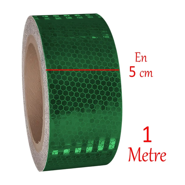 Yapışkanlı Gece Parlayan Reflektörlü 5 cm Reflektif İkaz Bandı 1 Metre Koyu Yeşil Renk Şerit Bant ürün görseli 1