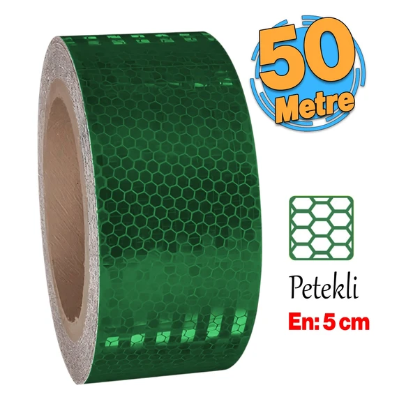 Yapışkanlı Gece Parlayan Reflektörlü 5 cm Reflektif İkaz Bandı 50 Metre Koyu Yeşil Renk Şerit Bant ürün görseli 1