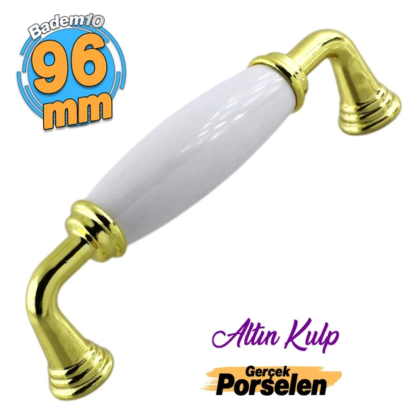 Kapıdağı Porselen Beyaz Altın Metal Kulp 96 mm Mobilya Çekmece Mutfak Dolabı Dolap Kapak Kulb Kulpu ürün görseli 1