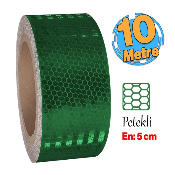 Yapışkanlı Gece Parlayan Reflektörlü 5 cm Reflektif İkaz Bandı 10 Metre Koyu Yeşil Renk Şerit Bant ürün görseli 1