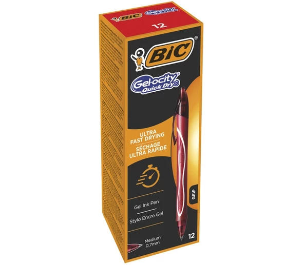 Bic Gelocity Hızlı Kuruyan Jel Kalem 0.7 mm - Kırmızı (12'li Kutu) ürün görseli 1