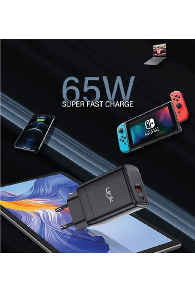 Linktech Nintendo Switch Nintendo Switch Lite Uyumlu Süper Hızlı Şarj Aleti Cihaz Seti 65W ürün görseli 1