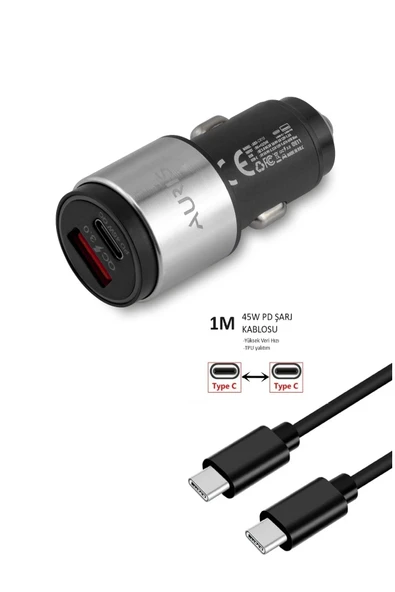 giyitec Samsung Galaxy S23 Ultra S23+ Plus S24 Ultra S24+ Uyumlu 45W Type-C USB-C Pd Metal Oto Şarj Seti ürün görseli 1