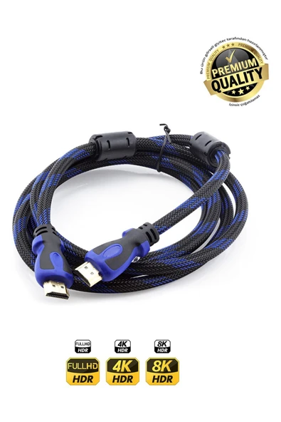 giyitec Yüksek Hızlı HDMI Kablo Örgülü Sağlam 3D 4K 8K Full Hd Tv ve Bilgisayar Görüntü Kablosu 3 METRE ürün görseli 1