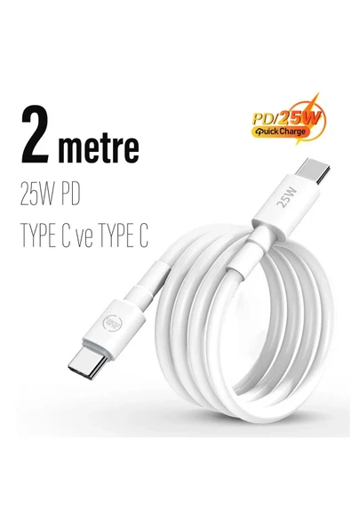giyitec Samsung Galaxy A05 A15 A23 A24 A25 A33 A34 A35 5G Uyumlu 25W PD 2 METRE Type-c Kablo BEYAZ ürün görseli 1