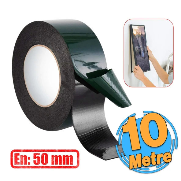 Çift Taraflı Köpük Sünger Bant Eva Montaj Bandı Siyah 50 mm x 10 Metre Etil Vinil Asetat 1 Adet ürün görseli 1