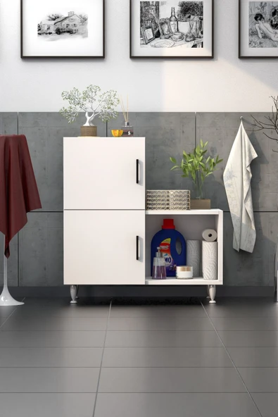 Moonlife 2 Kapaklı L Çok Amaçlı Banyo Dolabı Beyaz ürün görseli 1