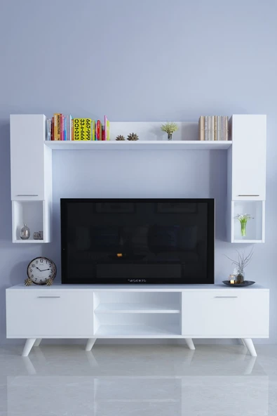 Moonlife İstanbul Dolaplı Kapaklı Tv Ünitesi Beyaz ürün görseli 1