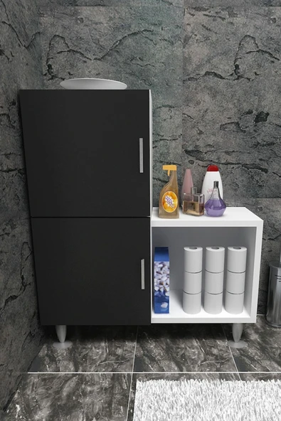 Moonlife 2 Kapaklı L Çok Amaçlı Banyo Dolabı Siyah ürün görseli 1