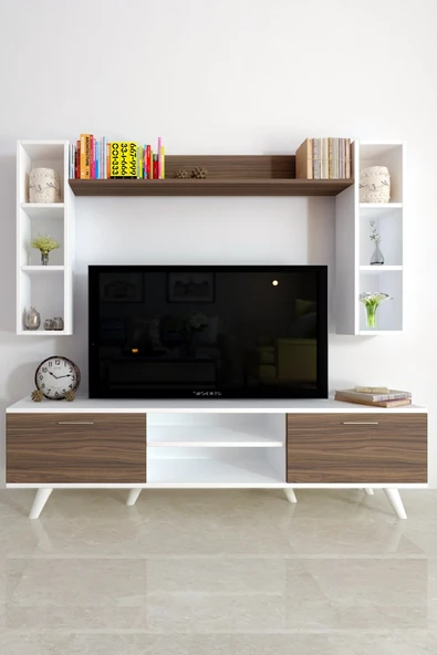 Moonlife İstanbul Dolaplı Tv Ünitesi Beyaz Ceviz ürün görseli 1
