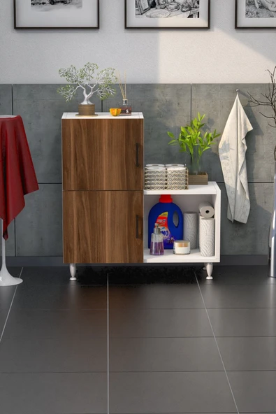 Moonlife 2 Kapaklı L Çok Amaçlı Banyo Dolabı Ceviz ürün görseli 1