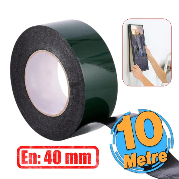 Çift Taraflı Köpük Sünger Bant Eva Montaj Bandı Siyah 40 mm x 10 Metre Etil Vinil Asetat 1 Adet ürün görseli 1