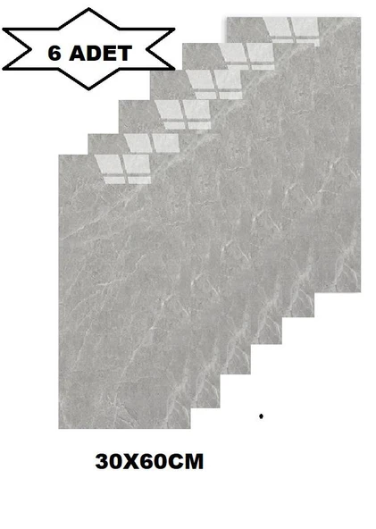 Renkli Duvarlar BS1725 Mermer Desenli 6 Adet 60x30cm Yapışkanlı Esnek Karavan Banyo Duvar Kaplama Paneli Shiny-2 ürün görseli 1