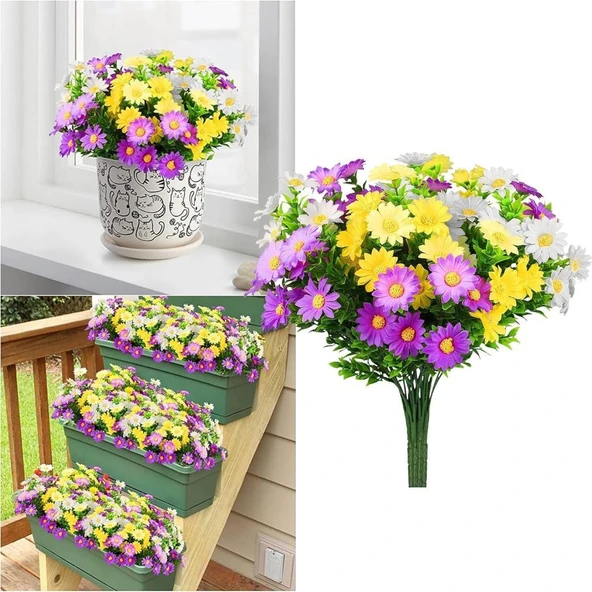 Nettenevime 3lü Set Yapay Çiçek Papatya 5 Dallı Plastik Dekoratif Yapay Bitki ürün görseli 1
