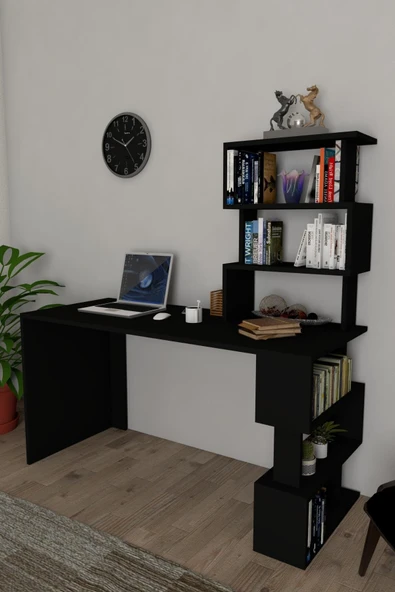 Moonlife Okyanus Kitaplıklı Çalışma Masası Siyah ürün görseli 1