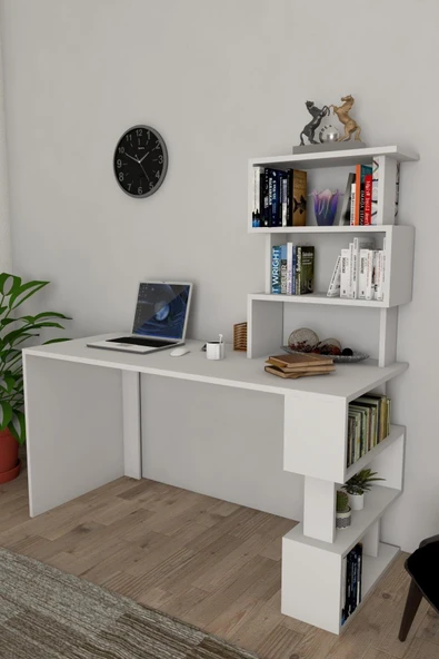 Moonlife Okyanus Kitaplıklı Çalışma Masası Beyaz ürün görseli 1