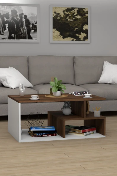 Moonlife Sedef Orta Sehpa Beyaz Ceviz - Resim 2