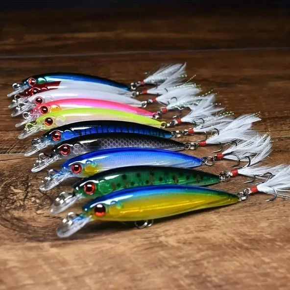 Valkyrie 10 Adet 9cm 7.2gr Tüylü Minnow Rapala Suni Spin Olta Balık Yemi ürün görseli 1