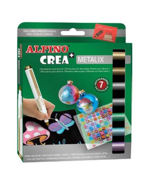 Alpino Crea Metalix Metalik Keçeli Kalem Seti 7li ürün görseli 1