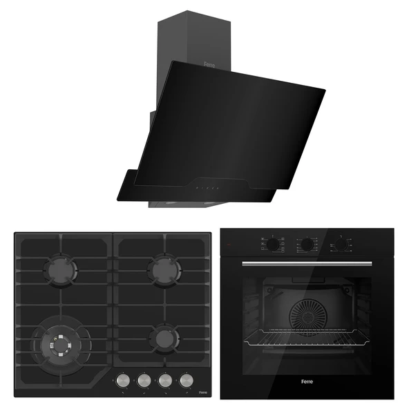 Ferre Flowart NT Asimetrik Seriisi 3'lü Siyah  Ankastre Set ( QBL62CS-NT025-D063 ) ürün görseli 1