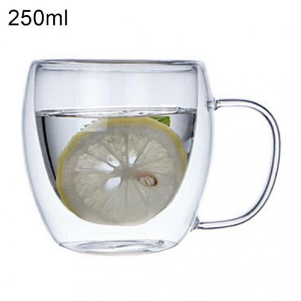 250 ML Çift Cidarlı Cam Çay Kahve Süt Kupa Bardak Borosilikat Cam Şarap ürün görseli 1