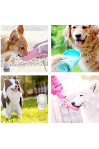 Taşınabilir Kedi Köpek Suluğu Seyahat Su Şişesi Kaseli Emniyetli Sızdırmaz Kutulu 350ml Beyaz - Resim 3