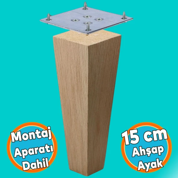 Ahşap Ayak Kare Bağlantı Aparatı Dahil Mobilya Koltuk Kanepe Sehpa Masa Ayağı Ayakları 15 cm Boyasız ürün görseli 1
