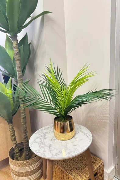 Nettenevime Yapay Çiçek Palmiye Areka Yapay Bitki Gold Metal Saksı Salon Çiçeği 9 Yaprak 50cm ürün görseli 1